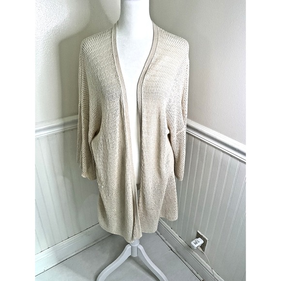 Eileen Fisher Open Cardigan Knitted Ivory‎ Cream Casual Beach Women Size M - Picture 1 of 12